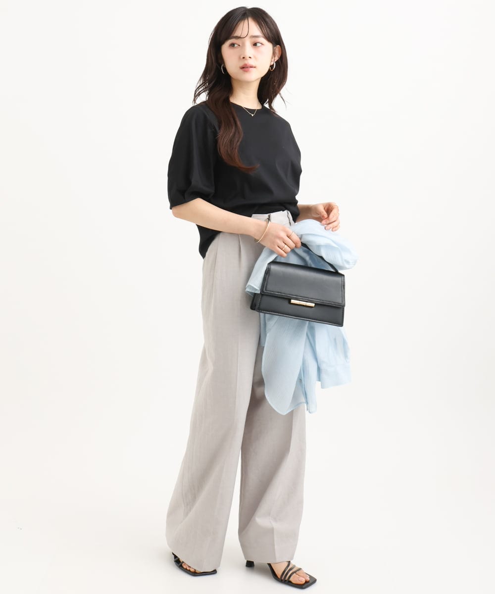 F1LGD46180 MK MICHEL KLEIN(小さいサイズ)(メゾン ドゥ サンク) 【小さいサイズ】[UVカット/接触冷感/速乾/洗える]バイオヴィンテージツイル ワイドストレートパンツ グレージュ