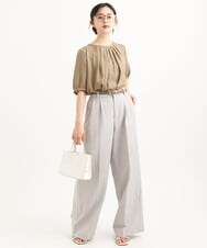 F1LGD46180 MK MICHEL KLEIN(小さいサイズ)(メゾン ドゥ サンク) 【小さいサイズ】[UVカット/接触冷感/速乾/洗える]バイオヴィンテージツイル ワイドストレートパンツ グレージュ