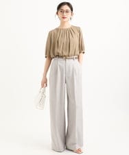 F1LGD46180 MK MICHEL KLEIN(小さいサイズ)(メゾン ドゥ サンク) 【小さいサイズ】[UVカット/接触冷感/速乾/洗える]バイオヴィンテージツイル ワイドストレートパンツ グレージュ