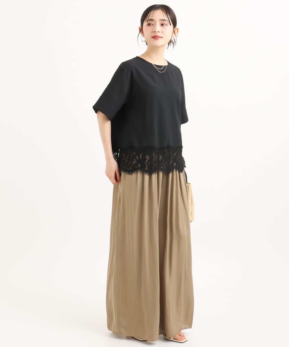 F1LGD53160 MK MICHEL KLEIN(小さいサイズ)(メゾン ドゥ サンク) 【小さいサイズ】[UVカット/接触冷感/洗える]サテンワイドパンツ キャメル