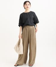 F1LGD53160 MK MICHEL KLEIN(小さいサイズ)(メゾン ドゥ サンク) 【小さいサイズ】[UVカット/接触冷感/洗える]サテンワイドパンツ キャメル