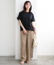 F1LGD53160 MK MICHEL KLEIN(小さいサイズ)(メゾン ドゥ サンク) 【小さいサイズ】[UVカット/接触冷感/洗える]サテンワイドパンツ キャメル