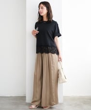 F1LGD53160 MK MICHEL KLEIN(小さいサイズ)(メゾン ドゥ サンク) 【小さいサイズ】[UVカット/接触冷感/洗える]サテンワイドパンツ キャメル