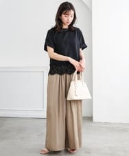 F1LGD53160 MK MICHEL KLEIN(小さいサイズ)(メゾン ドゥ サンク) 【小さいサイズ】[UVカット/接触冷感/洗える]サテンワイドパンツ キャメル