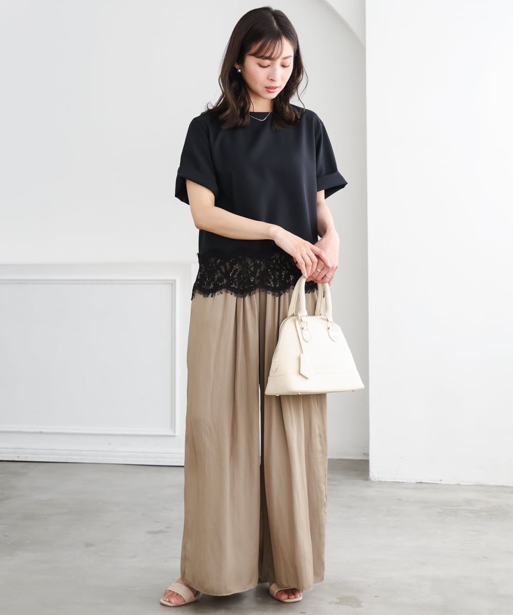 F1LGD53160 MK MICHEL KLEIN(小さいサイズ)(メゾン ドゥ サンク) 【小さいサイズ】[UVカット/接触冷感/洗える]サテンワイドパンツ キャメル