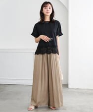 F1LGD53160 MK MICHEL KLEIN(小さいサイズ)(メゾン ドゥ サンク) 【小さいサイズ】[UVカット/接触冷感/洗える]サテンワイドパンツ キャメル