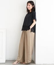 F1LGD53160 MK MICHEL KLEIN(小さいサイズ)(メゾン ドゥ サンク) 【小さいサイズ】[UVカット/接触冷感/洗える]サテンワイドパンツ キャメル