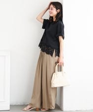 F1LGD53160 MK MICHEL KLEIN(小さいサイズ)(メゾン ドゥ サンク) 【小さいサイズ】[UVカット/接触冷感/洗える]サテンワイドパンツ キャメル