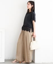 F1LGD53160 MK MICHEL KLEIN(小さいサイズ)(メゾン ドゥ サンク) 【小さいサイズ】[UVカット/接触冷感/洗える]サテンワイドパンツ キャメル