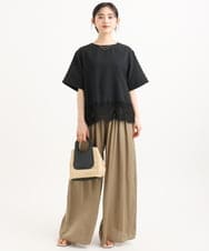 F1LGD53160 MK MICHEL KLEIN(小さいサイズ)(メゾン ドゥ サンク) 【小さいサイズ】[UVカット/接触冷感/洗える]サテンワイドパンツ キャメル