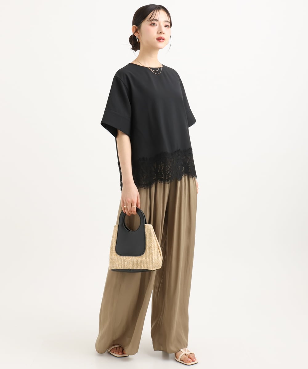 F1LGD53160 MK MICHEL KLEIN(小さいサイズ)(メゾン ドゥ サンク) 【小さいサイズ】[UVカット/接触冷感/洗える]サテンワイドパンツ キャメル
