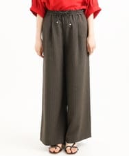 F1LGD55160 MK MICHEL KLEIN(小さいサイズ)(メゾン ドゥ サンク) 【小さいサイズ】[UVカット/防シワ/抗ピリング/洗濯機で洗える]ピンストライプ柄プルオンワイドパンツ ブラウン