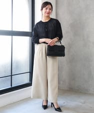 F1LGD55160 MK MICHEL KLEIN(小さいサイズ)(メゾン ドゥ サンク) 【小さいサイズ】[UVカット/防シワ/抗ピリング/洗濯機で洗える]ピンストライプ柄プルオンワイドパンツ ブラウン