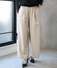 F1LGD55160 MK MICHEL KLEIN(小さいサイズ)(メゾン ドゥ サンク) 【小さいサイズ】[UVカット/防シワ/抗ピリング/洗濯機で洗える]ピンストライプ柄プルオンワイドパンツ ブラウン