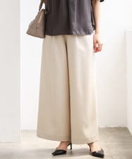 F1LGD55160 MK MICHEL KLEIN(小さいサイズ)(メゾン ドゥ サンク) 【小さいサイズ】[UVカット/防シワ/抗ピリング/洗濯機で洗える]ピンストライプ柄プルオンワイドパンツ ブラウン