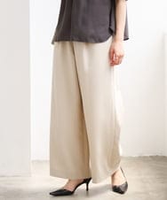 F1LGD55160 MK MICHEL KLEIN(小さいサイズ)(メゾン ドゥ サンク) 【小さいサイズ】[UVカット/防シワ/抗ピリング/洗濯機で洗える]ピンストライプ柄プルオンワイドパンツ ブラウン
