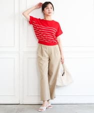 F1LGD55160 MK MICHEL KLEIN(小さいサイズ)(メゾン ドゥ サンク) 【小さいサイズ】[UVカット/防シワ/抗ピリング/洗濯機で洗える]ピンストライプ柄プルオンワイドパンツ ブラウン