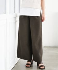 F1LGD55160 MK MICHEL KLEIN(小さいサイズ)(メゾン ドゥ サンク) 【小さいサイズ】[UVカット/防シワ/抗ピリング/洗濯機で洗える]ピンストライプ柄プルオンワイドパンツ ブラウン