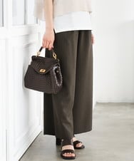 F1LGD55160 MK MICHEL KLEIN(小さいサイズ)(メゾン ドゥ サンク) 【小さいサイズ】[UVカット/防シワ/抗ピリング/洗濯機で洗える]ピンストライプ柄プルオンワイドパンツ ブラウン