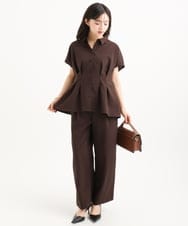 F1LGD56160 MK MICHEL KLEIN(小さいサイズ)(メゾン ドゥ サンク) 【小さいサイズ】[洗える]リネンライクストレッチ ストレートワイドパンツ ベージュ