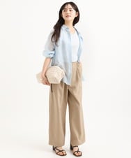 F1LGD56160 MK MICHEL KLEIN(小さいサイズ)(メゾン ドゥ サンク) 【小さいサイズ】[洗える]リネンライクストレッチ ストレートワイドパンツ ベージュ