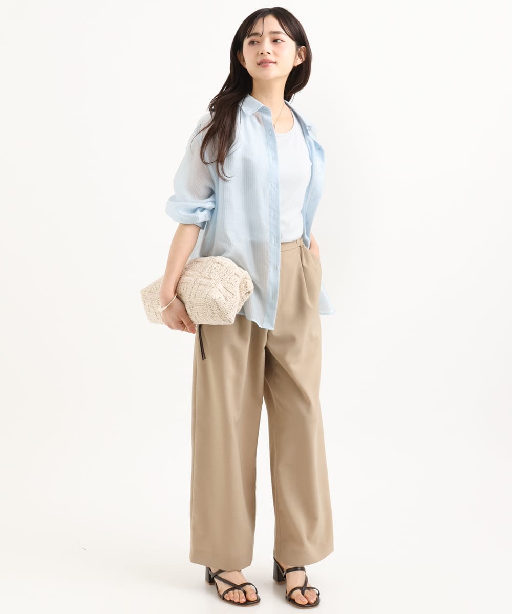 F1LGD56160 MK MICHEL KLEIN(小さいサイズ)(メゾン ドゥ サンク) 【小さいサイズ】[洗える]リネンライクストレッチ ストレートワイドパンツ ベージュ