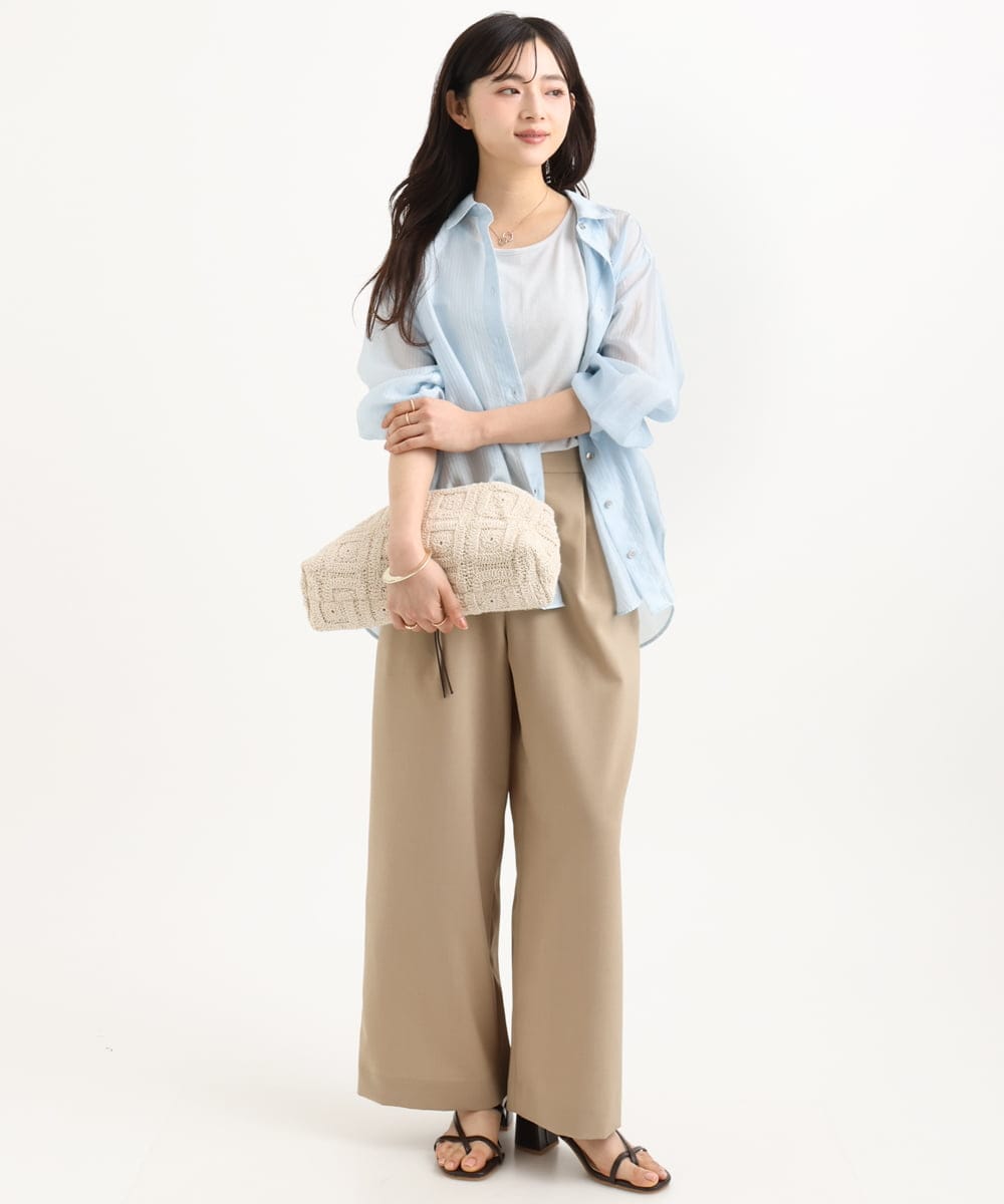 F1LGD56160 MK MICHEL KLEIN(小さいサイズ)(メゾン ドゥ サンク) 【小さいサイズ】[洗える]リネンライクストレッチ ストレートワイドパンツ ベージュ