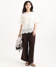 F1LGD56160 MK MICHEL KLEIN(小さいサイズ)(メゾン ドゥ サンク) 【小さいサイズ】[洗える]リネンライクストレッチ ストレートワイドパンツ ベージュ