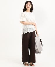 F1LGD56160 MK MICHEL KLEIN(小さいサイズ)(メゾン ドゥ サンク) 【小さいサイズ】[洗える]リネンライクストレッチ ストレートワイドパンツ ベージュ