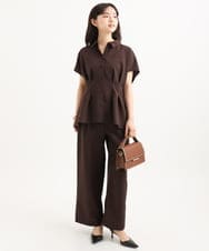 F1LGD56160 MK MICHEL KLEIN(小さいサイズ)(メゾン ドゥ サンク) 【小さいサイズ】[洗える]リネンライクストレッチ ストレートワイドパンツ ベージュ