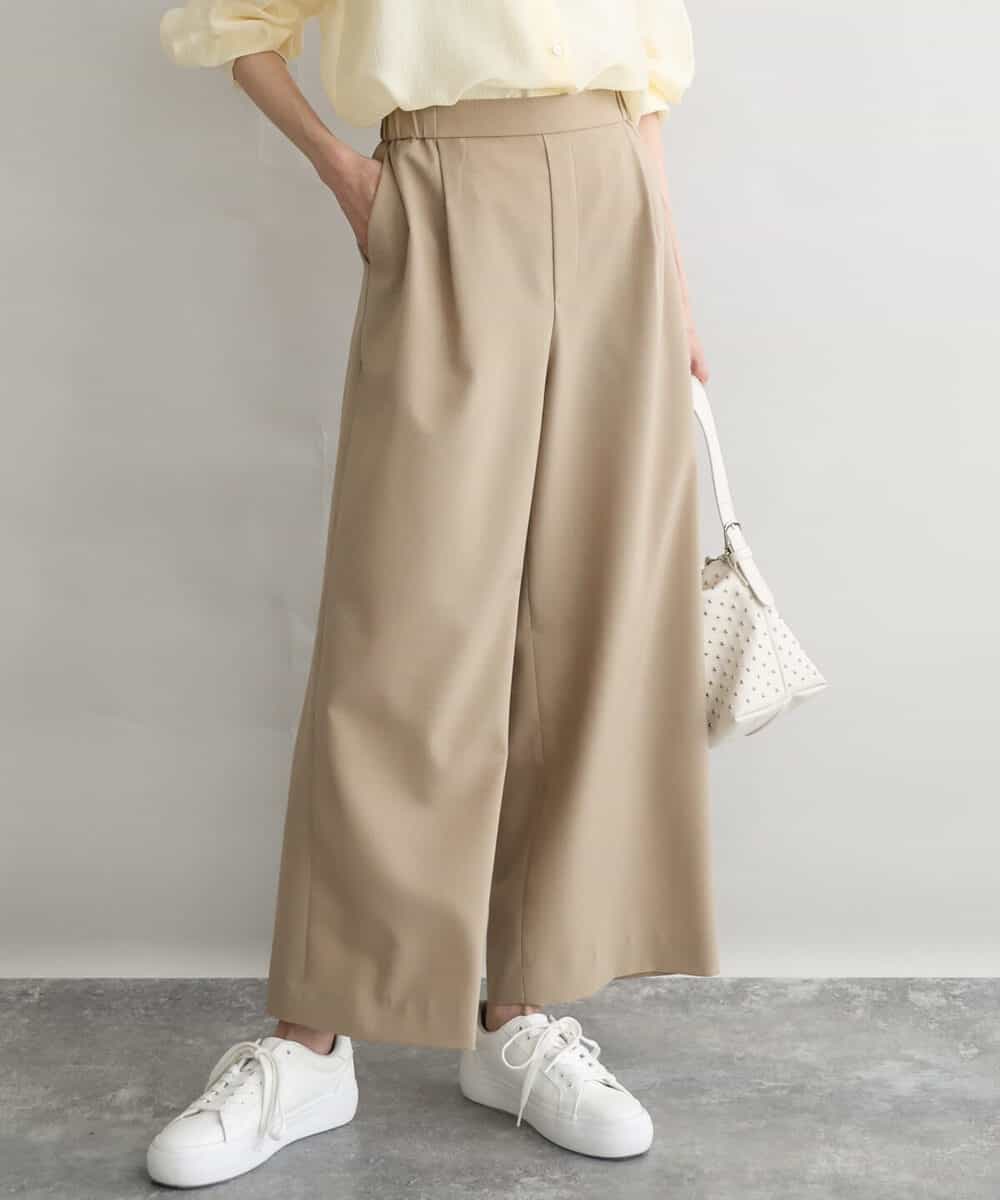 F1LGD56160 MK MICHEL KLEIN(小さいサイズ)(メゾン ドゥ サンク) 【小さいサイズ】[洗える]リネンライクストレッチ ストレートワイドパンツ ベージュ