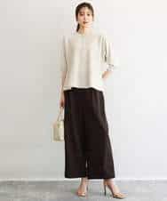 F1LGD56160 MK MICHEL KLEIN(小さいサイズ)(メゾン ドゥ サンク) 【小さいサイズ】[洗える]リネンライクストレッチ ストレートワイドパンツ ベージュ