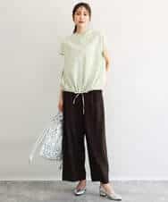 F1LGD56160 MK MICHEL KLEIN(小さいサイズ)(メゾン ドゥ サンク) 【小さいサイズ】[洗える]リネンライクストレッチ ストレートワイドパンツ ベージュ