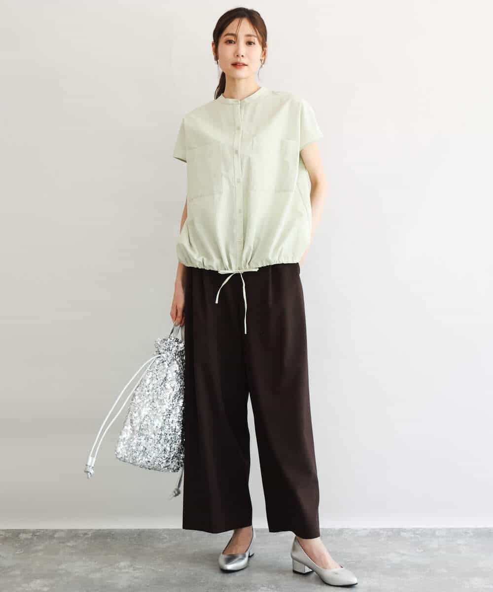 F1LGD56160 MK MICHEL KLEIN(小さいサイズ)(メゾン ドゥ サンク) 【小さいサイズ】[洗える]リネンライクストレッチ ストレートワイドパンツ ベージュ