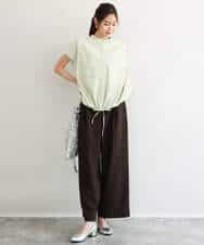 F1LGD56160 MK MICHEL KLEIN(小さいサイズ)(メゾン ドゥ サンク) 【小さいサイズ】[洗える]リネンライクストレッチ ストレートワイドパンツ ベージュ