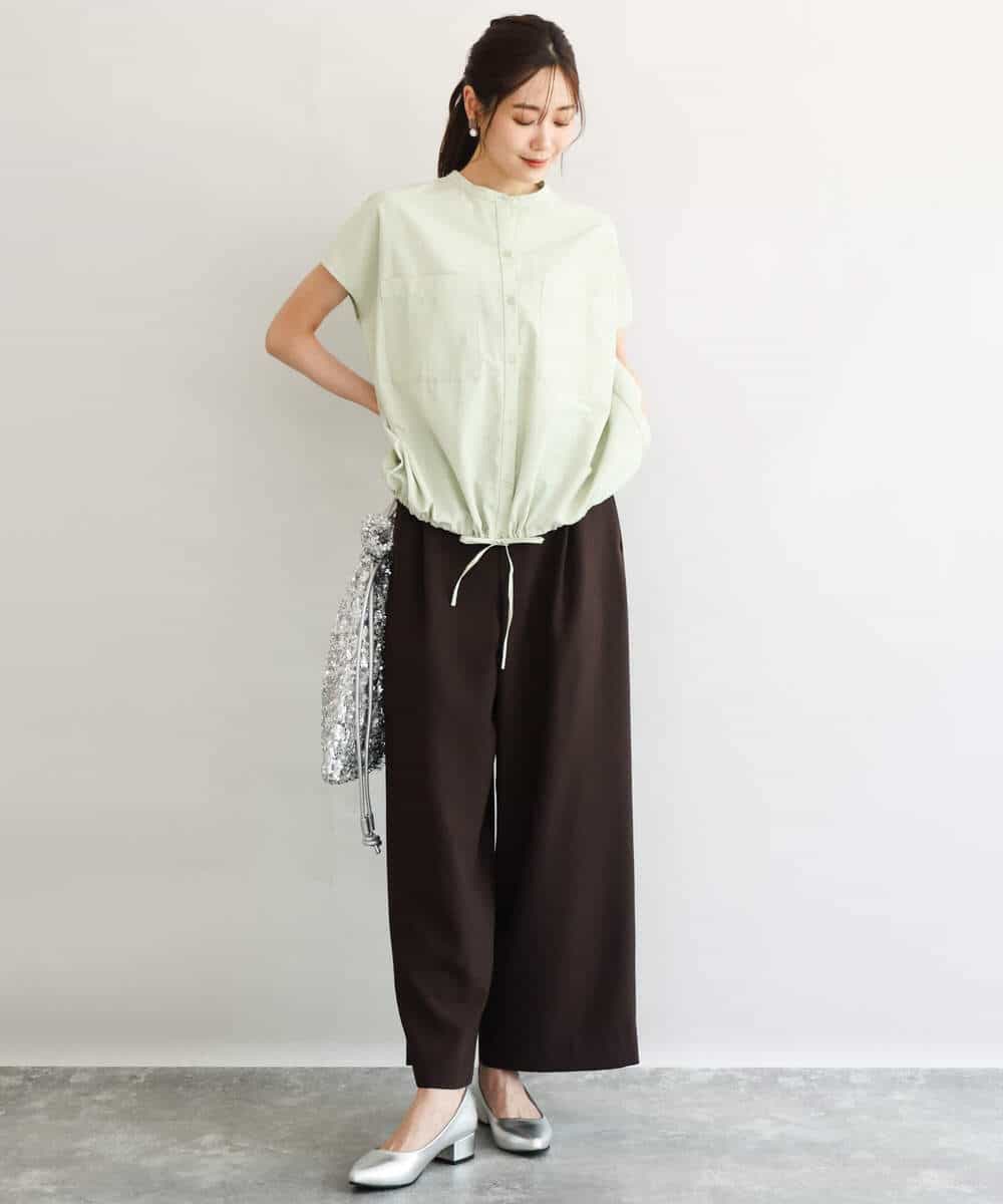 F1LGD56160 MK MICHEL KLEIN(小さいサイズ)(メゾン ドゥ サンク) 【小さいサイズ】[洗える]リネンライクストレッチ ストレートワイドパンツ ベージュ