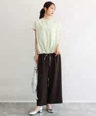 F1LGD56160 MK MICHEL KLEIN(小さいサイズ)(メゾン ドゥ サンク) 【小さいサイズ】[洗える]リネンライクストレッチ ストレートワイドパンツ ベージュ