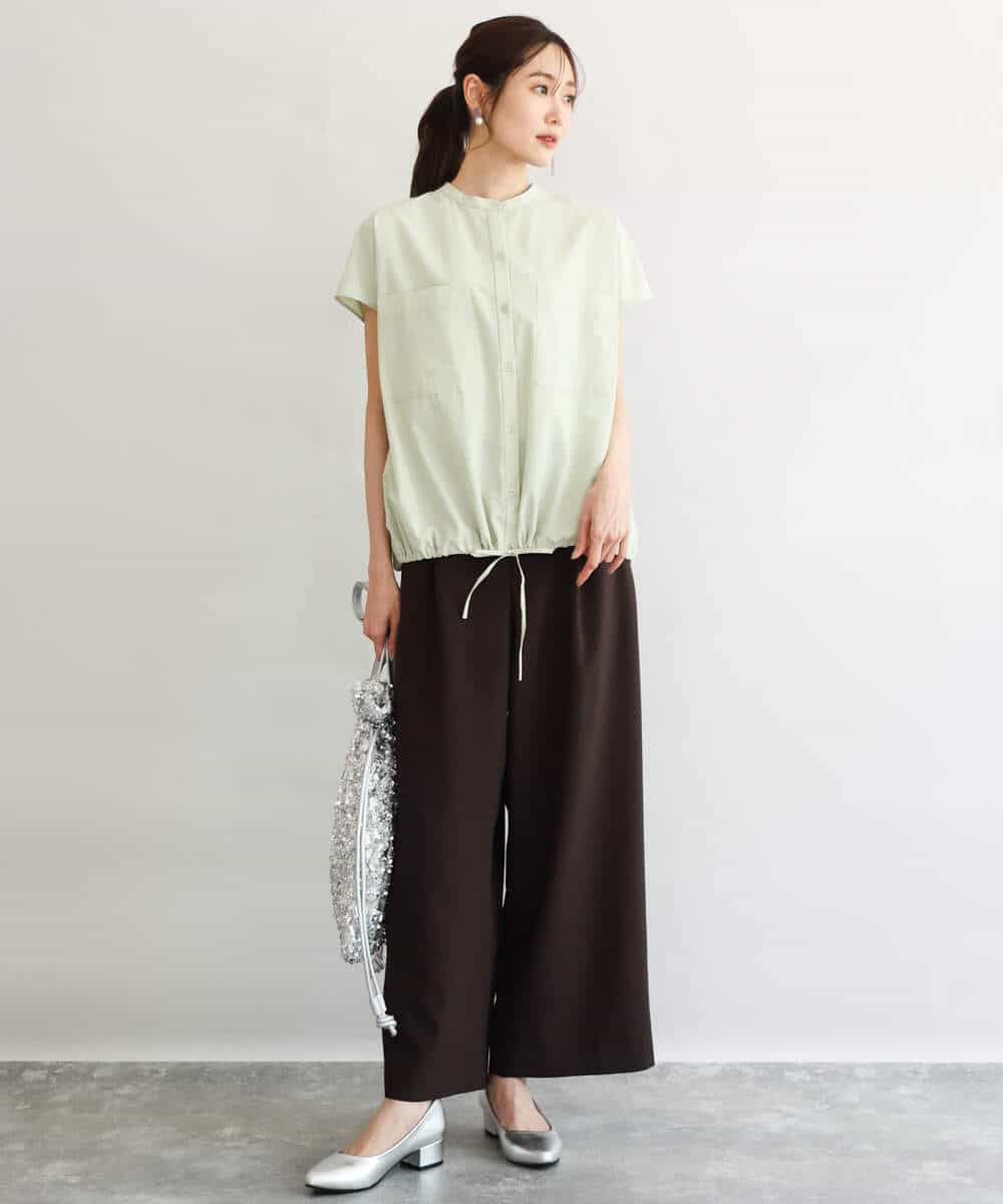 F1LGD56160 MK MICHEL KLEIN(小さいサイズ)(メゾン ドゥ サンク) 【小さいサイズ】[洗える]リネンライクストレッチ ストレートワイドパンツ ベージュ