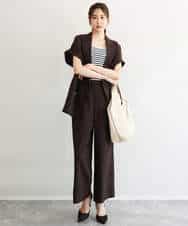 F1LGD56160 MK MICHEL KLEIN(小さいサイズ)(メゾン ドゥ サンク) 【小さいサイズ】[洗える]リネンライクストレッチ ストレートワイドパンツ ベージュ