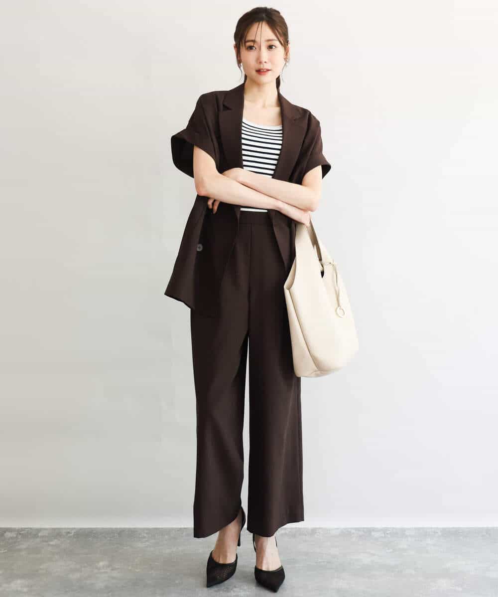 F1LGD56160 MK MICHEL KLEIN(小さいサイズ)(メゾン ドゥ サンク) 【小さいサイズ】[洗える]リネンライクストレッチ ストレートワイドパンツ ベージュ