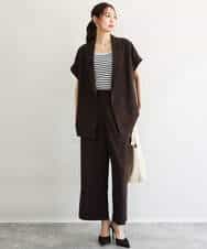 F1LGD56160 MK MICHEL KLEIN(小さいサイズ)(メゾン ドゥ サンク) 【小さいサイズ】[洗える]リネンライクストレッチ ストレートワイドパンツ ベージュ