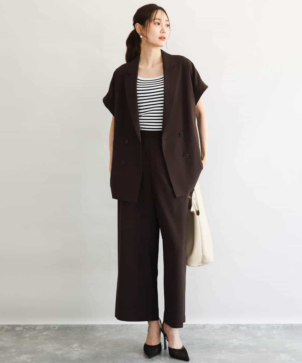 F1LGD56160 MK MICHEL KLEIN(小さいサイズ)(メゾン ドゥ サンク) 【小さいサイズ】[洗える]リネンライクストレッチ ストレートワイドパンツ ベージュ