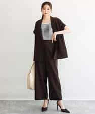 F1LGD56160 MK MICHEL KLEIN(小さいサイズ)(メゾン ドゥ サンク) 【小さいサイズ】[洗える]リネンライクストレッチ ストレートワイドパンツ ベージュ