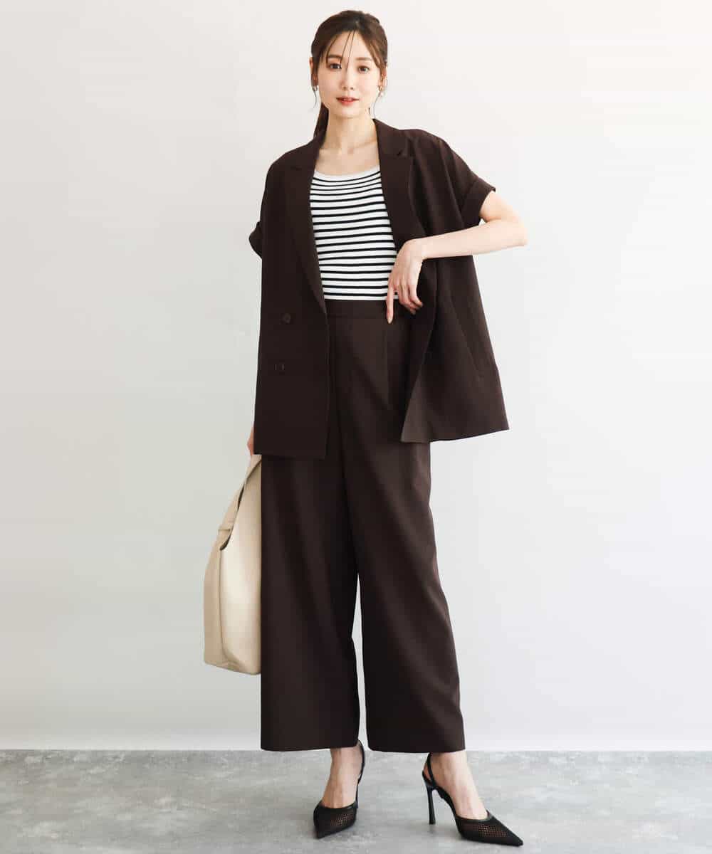 F1LGD56160 MK MICHEL KLEIN(小さいサイズ)(メゾン ドゥ サンク) 【小さいサイズ】[洗える]リネンライクストレッチ ストレートワイドパンツ ベージュ