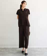 F1LGD56160 MK MICHEL KLEIN(小さいサイズ)(メゾン ドゥ サンク) 【小さいサイズ】[洗える]リネンライクストレッチ ストレートワイドパンツ ベージュ