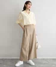 F1LGD56160 MK MICHEL KLEIN(小さいサイズ)(メゾン ドゥ サンク) 【小さいサイズ】[洗える]リネンライクストレッチ ストレートワイドパンツ ベージュ