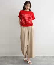 F1LGD56160 MK MICHEL KLEIN(小さいサイズ)(メゾン ドゥ サンク) 【小さいサイズ】[洗える]リネンライクストレッチ ストレートワイドパンツ ベージュ