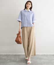 F1LGD56160 MK MICHEL KLEIN(小さいサイズ)(メゾン ドゥ サンク) 【小さいサイズ】[洗える]リネンライクストレッチ ストレートワイドパンツ ベージュ