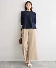 F1LGD56160 MK MICHEL KLEIN(小さいサイズ)(メゾン ドゥ サンク) 【小さいサイズ】[洗える]リネンライクストレッチ ストレートワイドパンツ ベージュ