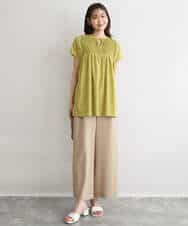 F1LGD56160 MK MICHEL KLEIN(小さいサイズ)(メゾン ドゥ サンク) 【小さいサイズ】[洗える]リネンライクストレッチ ストレートワイドパンツ ベージュ